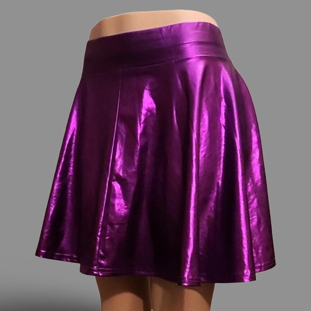 COCO Urban Women's Purple Metallic Skater Skirt Size XL Pleated Stretch Rave Y2k